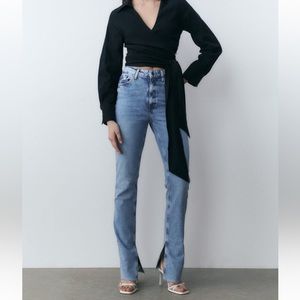 Zara SLIM FLARED SLITTED HIGH RISE Z1975 JEANS MID-BLUE - REF. 6164/054
